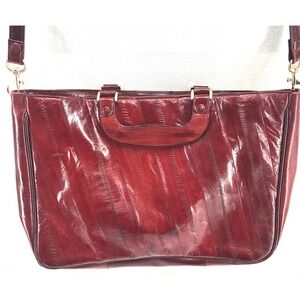 Ox Blood eel Skin Purse Clutch Leather Lined w Strap Shoulder Bag Briefcase 80s